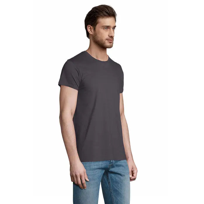 Tricou pioneer men 175g gri închis din bumbac moale cu guler rotund pentru uz casual