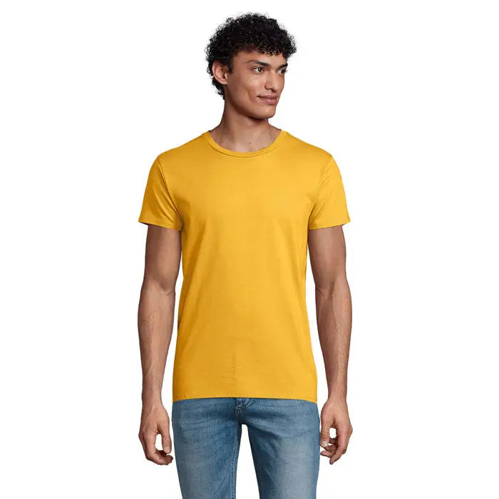 Tricou pioneerm men 175g galben vibrant din bumbac moale cu mâneci scurte și guler rotund