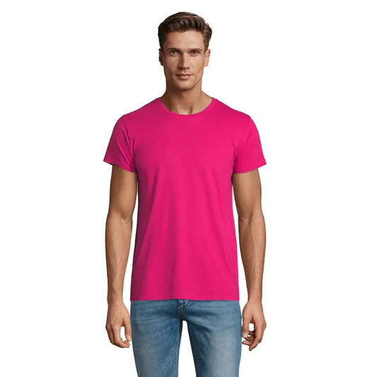 Tricou pioneer men 175g roz intens din bumbac moale cu guler rotund pentru uz casual