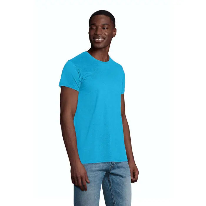 Tricou pioneer men 175g albastru turcoaz din bumbac moale cu guler rotund pentru barbati