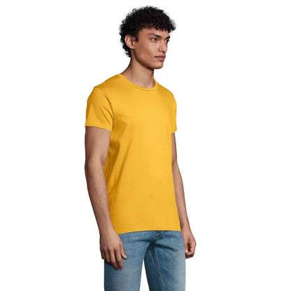 Tricou pioneer men galben vibrant cu guler rotund si mâneci scurte din bumbac fin 175g