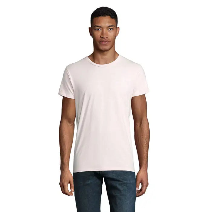 Tricou pioneer men 175g alb simplu cu guler rotund si maneci scurte din bumbac moale