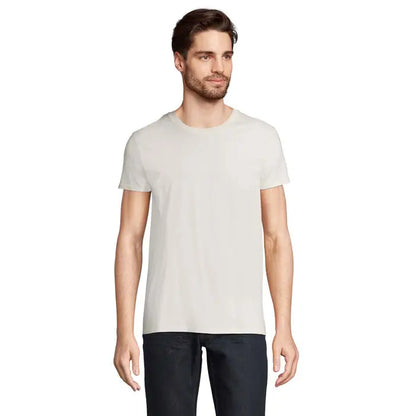 Tricou pioneer men 175g simplu off-white din bumbac moale cu guler rotund