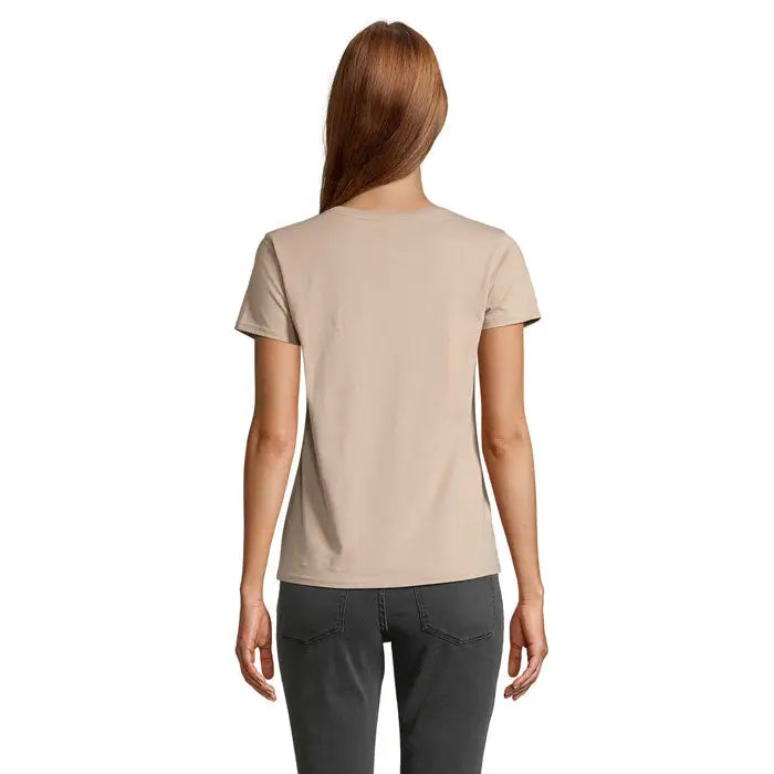 Tricou femei pioneer 175g bej cu mâneci scurte și guler rotund simplu din material confortabil