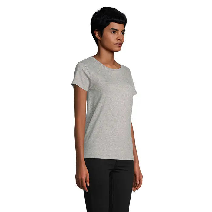 Tricou Pioneer women 175g gri melanj cu mâneci scurte și gât rotund clasic din material moale