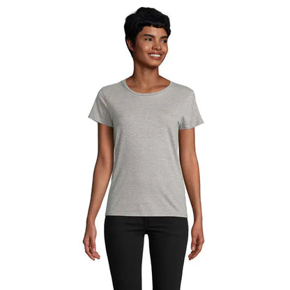 Tricou pioneer women 175g din bumbac moale heather gri deschis cu maneci scurte si decolteu rotund clasic
