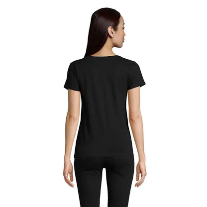 Tricou pionier women 175g negru cu maneci scurte, decolteu rotund si croiala mulata din bumbac