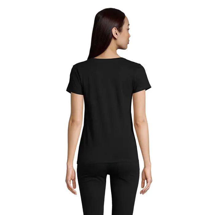 Tricou Pioneer women negru cu mânecă scurtă, croială cambrată și material de 175g ideal pentru uz cotidian