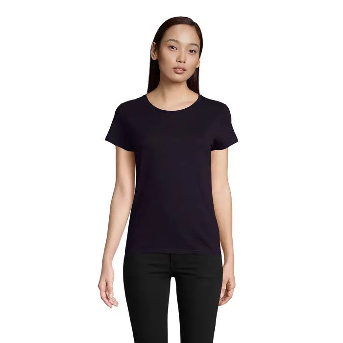Tricou pioneer women negru cu maneci scurte si gat rotund din bumbac 175g ideal pentru femei