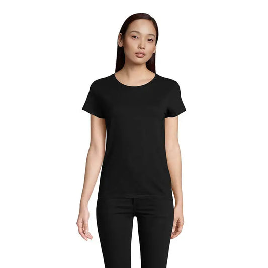 Tricou pioneer women negru cu mâneci scurte și guler rotund din bumbac 175g ideal casual
