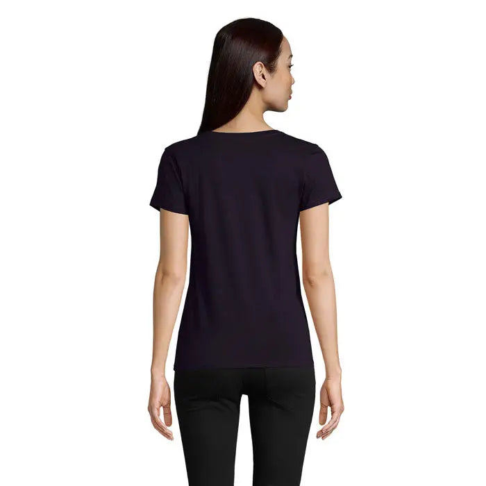 Tricou black femei cu mânecă scurtă și decolteu rotund din bumbac 175g model pioneer woman