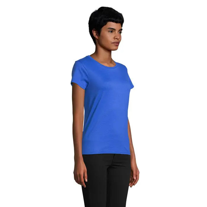 Tricou femei albastru royal vibrant mânecă scurtă guler rotund clasic material 175g pioner