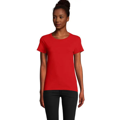 Tricou pioneer women 175g rosu vibrant de dama cu maneci scurte si decolteu rotund simplu din bumbac