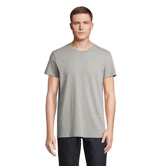 Tricou re crusader bărbați gri melanj cu mâneci scurte și guler rotund din bumbac 150g