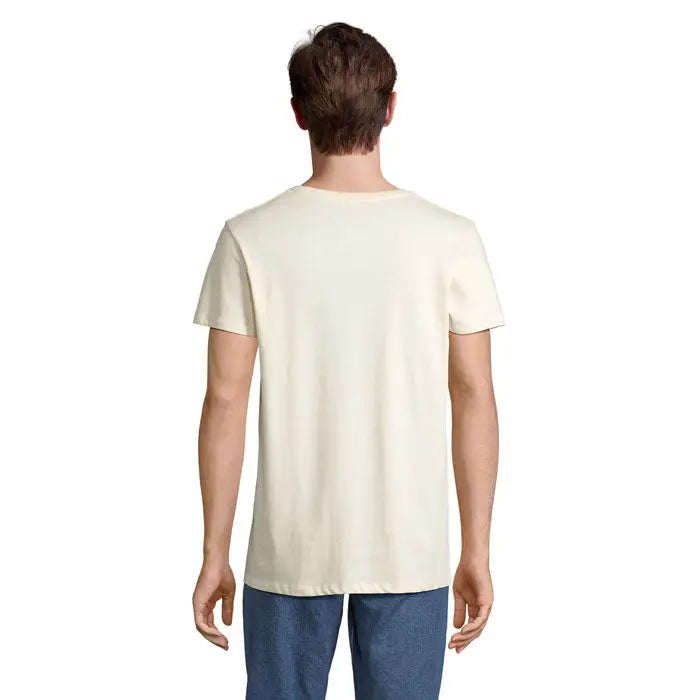 Tricou recrusader 150g crem din bumbac cu guler rotund simplu si maneci scurte