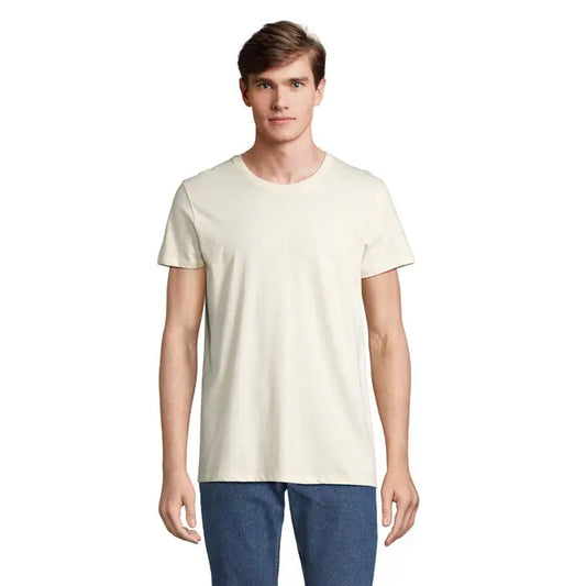 Tricou re crusader 150g crem minimalist din bumbac cu guler rotund clasic si maneci scurte