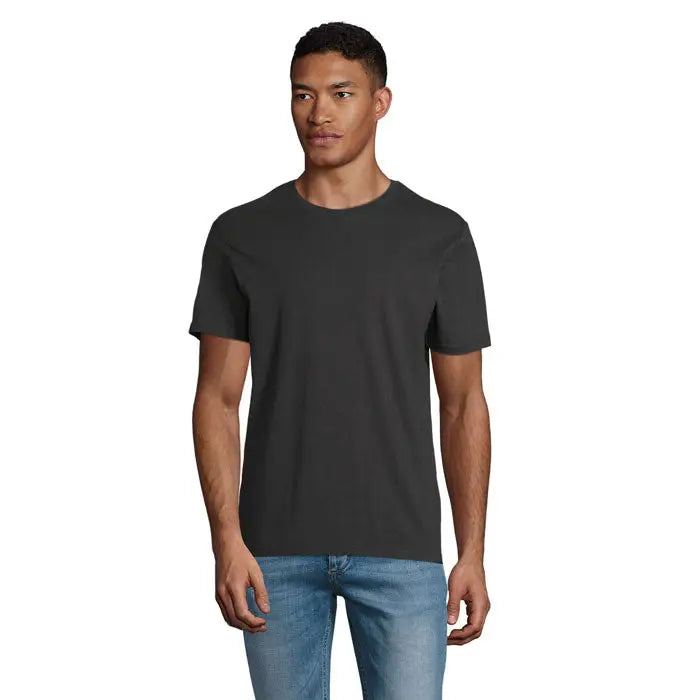 Tricou uni odyssey 170g bumbac gri închis cu decolteu rotund pentru uz casual