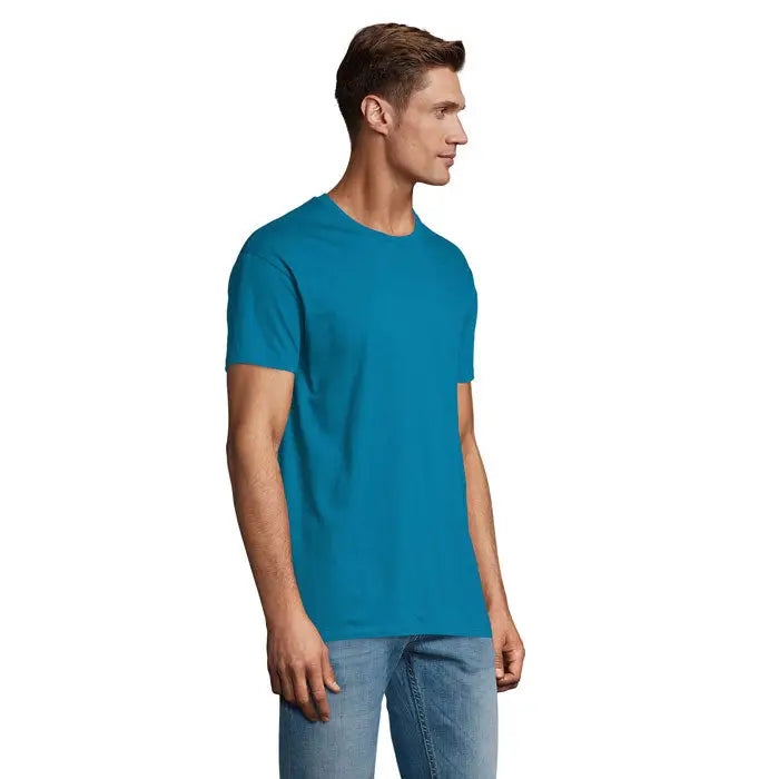 Tricou uni regent 150g albastru teal din bumbac cu guler rotund simplu pentru uz casual