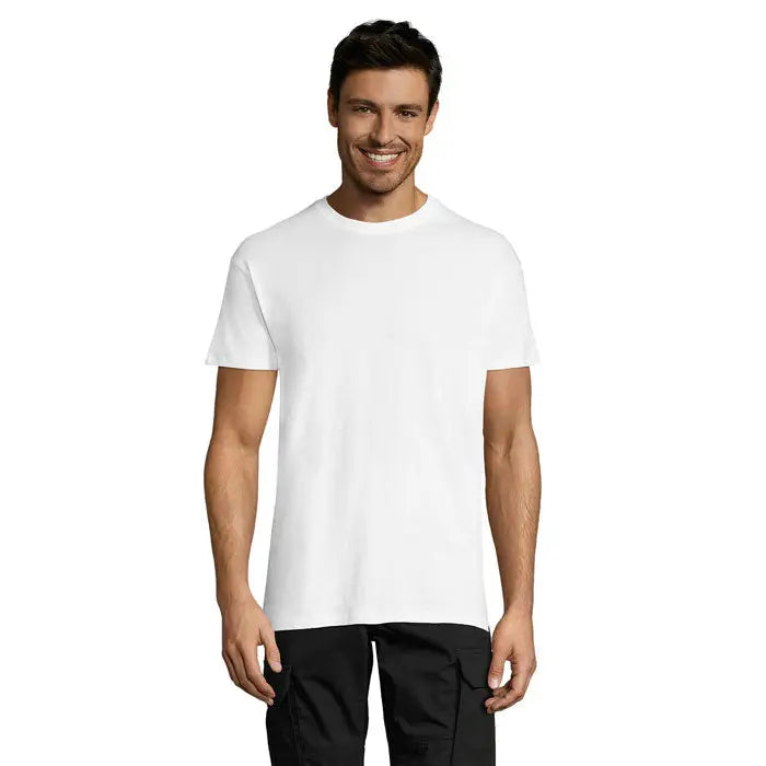 Tricou uni regent alb din bumbac 150g cu guler rotund simplu pentru uz casual