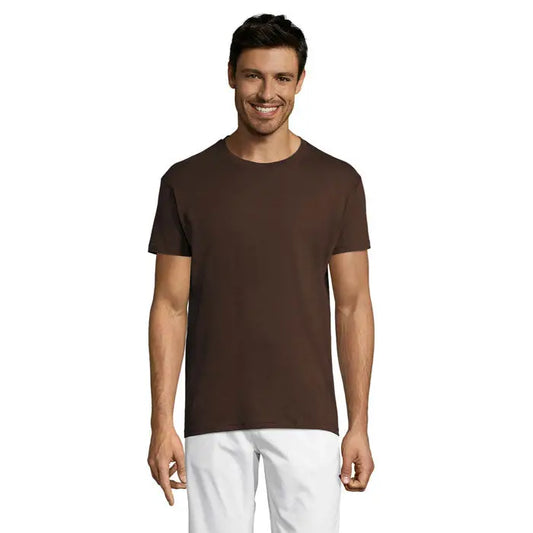 Tricou uni regent 150g bărbați maro din bumbac cu guler rotund clasic și mâneci scurte