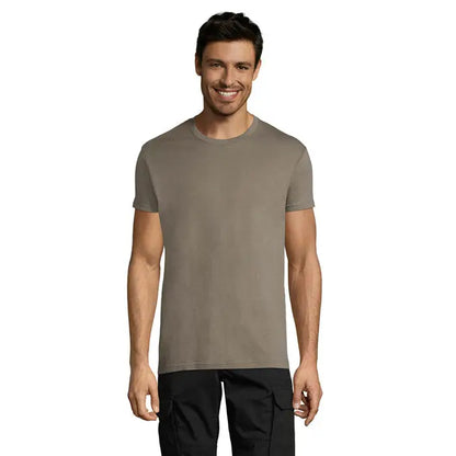 Tricou uni regent 150g pentru barbati kaki cu maneci scurte si guler rotund din bumbac usor