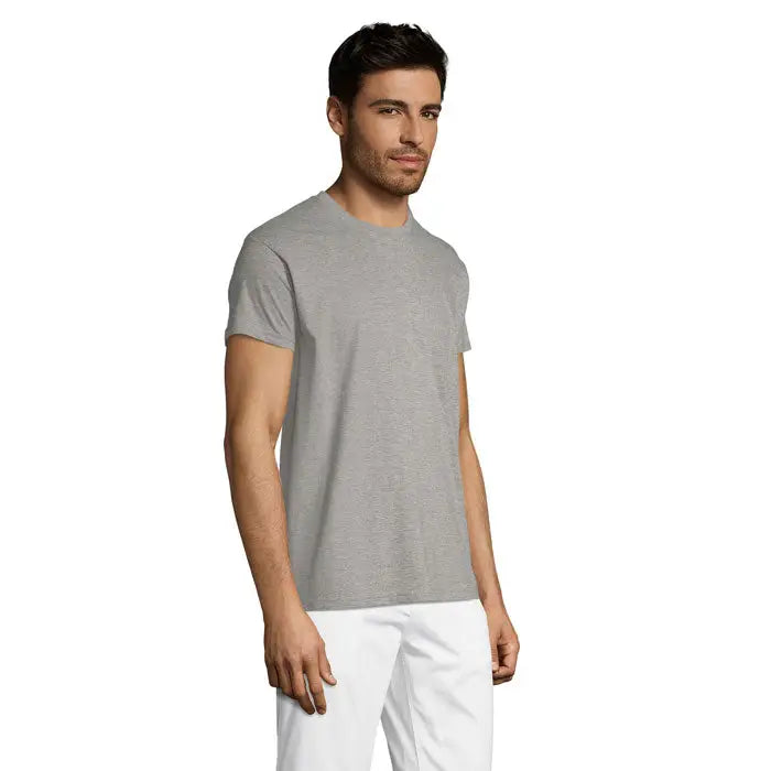 Tricou uni regent 150g barbati heather gri cu maneci scurte si guler rotund din bumbac usoara si confortabila