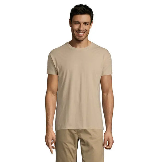 Tricou uni regent 150g bej din bumbac cu guler rotund potrivit pentru uz casual