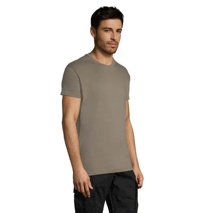 Tricou uni regent 150g olive verde din bumbac cu guler rotund clasic si maneci scurte