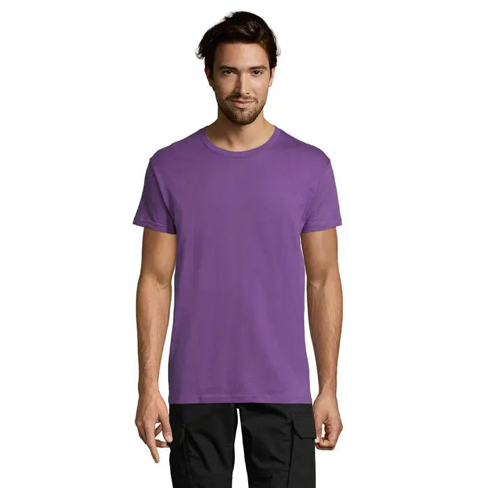 Tricou uni regent de bumbac mov cu guler rotund, 150g, pentru uz casual