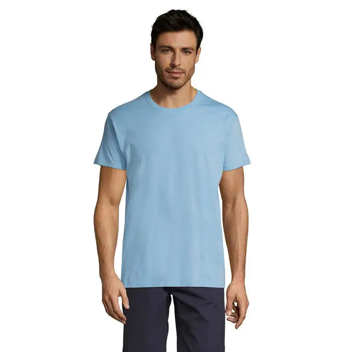 Tricou uni REGENT 150g din bumbac albăstrui deschis cu mâneci scurte și guler rotund clasic