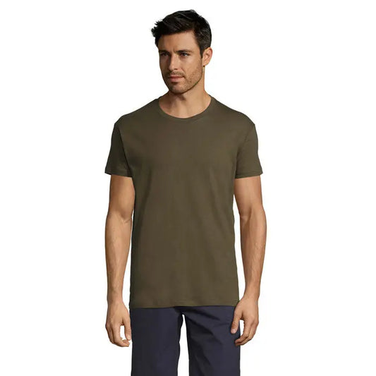 Tricou uni regent 150g bumbac de culoare verde măsliniu cu guler rotund