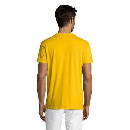 Tricou uni regent 150g de bumbac, galben aprins, cu mânecă scurtă și guler rotund, ideal pentru vară