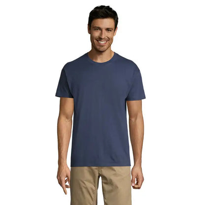 Tricou uni regent 150g navy albastru din bumbac cu guler rotund simplu si confortabil