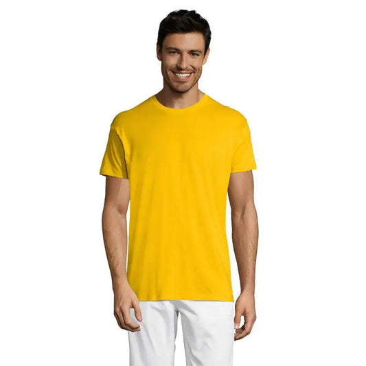Tricou uni regent 150g galben deschis din bumbac moale cu guler rotund ideal pentru purtat zilnic