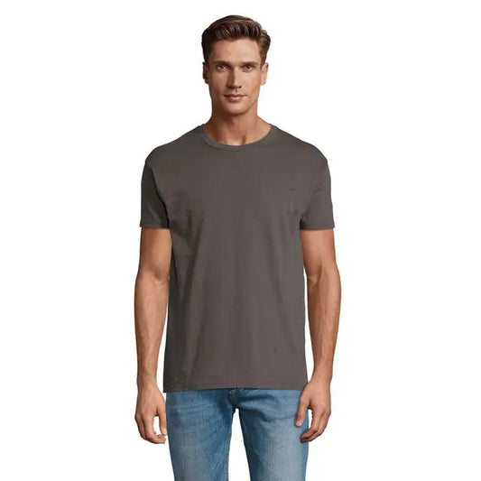 Tricou uni regent 150g gri închis cu gât rotund și material texturat subtil, design minimalist și elegant
