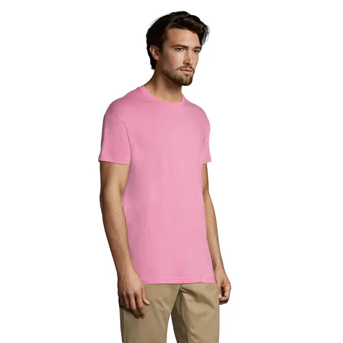 Tricou uni regent 150g roz solid de bumbac cu mâneci scurte și guler rotund ideal pentru uz casual