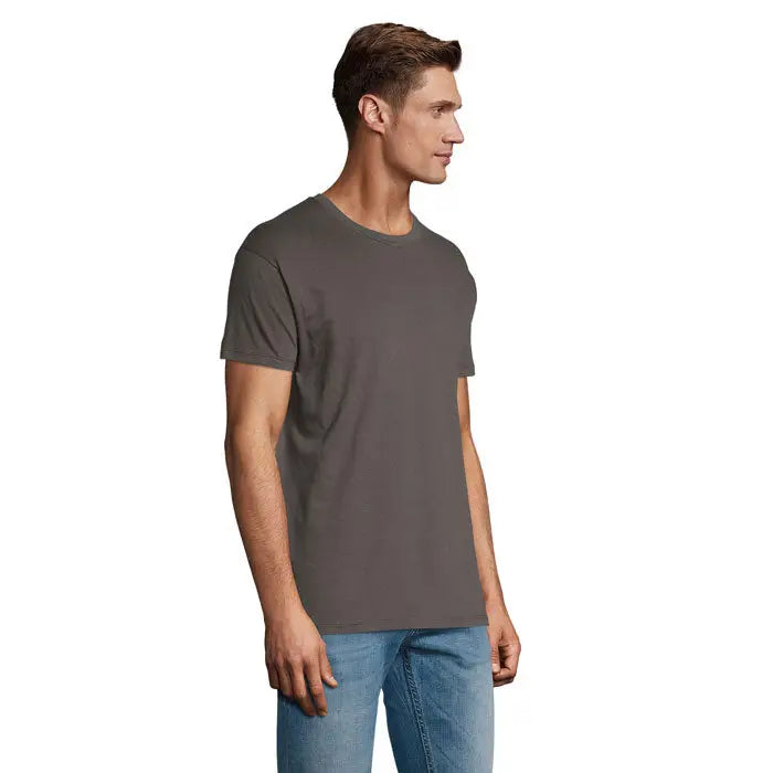 Tricou uni regent 150g gri închis cu mânecă scurtă și guler rotund din bumbac moale