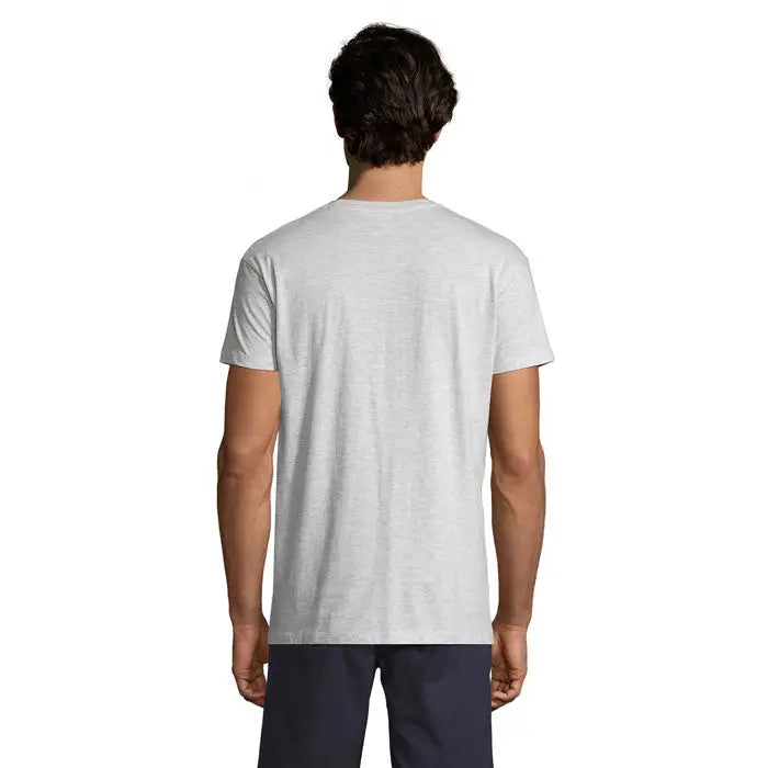 Tricou uni REGENT 150g heather gri cu mâneci scurte și guler rotund din material moale și rezistent