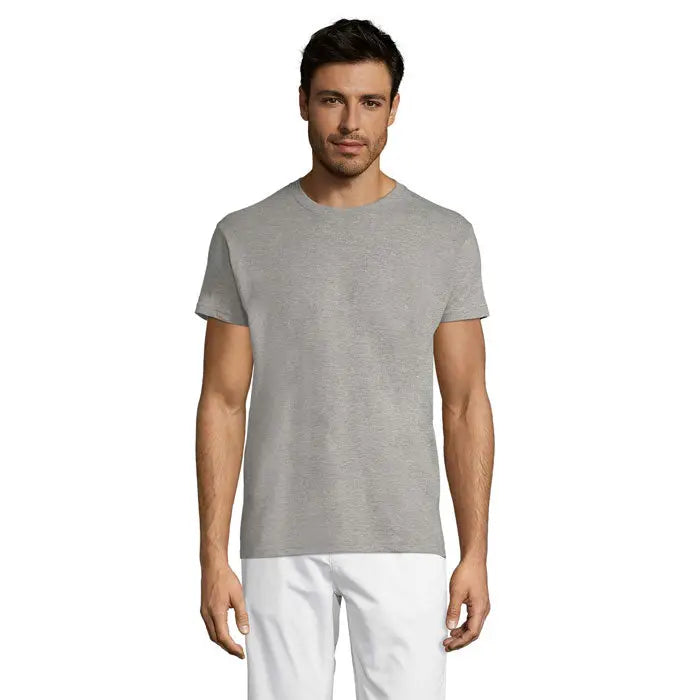 Tricou uni regent 150g bărbați gri melanj mânecă scurtă cu guler rotund din bumbac ușor și confortabil