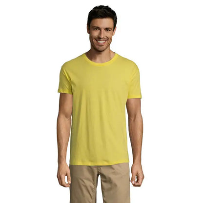 Tricou uni regent 150g galben aprins cu mâneci scurte și guler rotund din bumbac moale