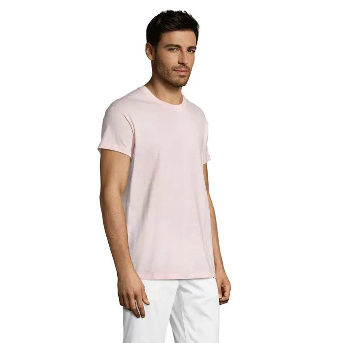 Tricou uni regent 150g roz pal cu mânecă scurtă și guler rotund din bumbac moale și neted