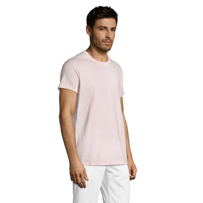 Tricou uni regent 150g roz pal cu mâneci scurte și guler rotund din bumbac fin și plăcut la atingere