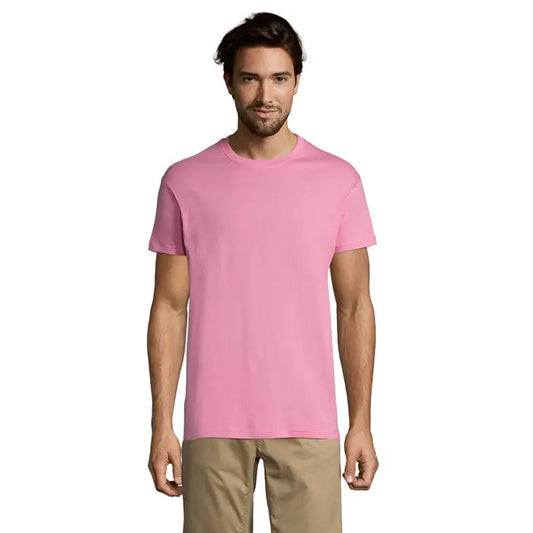 Tricou uni regent 150g roz pal cu maneci scurte si guler rotund din bumbac moale si neted