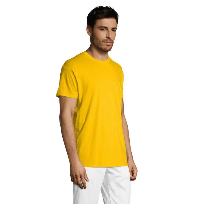 Tricou uni regent 150g galben aprins cu mâneci scurte și guler rotund din bumbac ușor