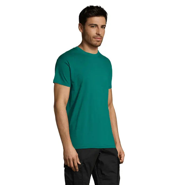 Tricou uni regent 150g albastru teal din bumbac moale cu guler rotund clasic