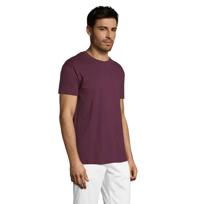 Tricou uni regent 150g pentru barbati maro visiniu cu maneci scurte si gat rotund clasic din material simplu
