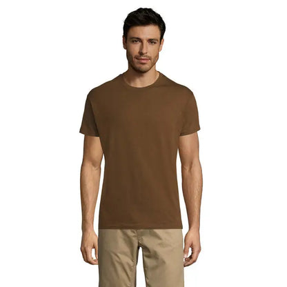 Tricou uni regent 150g din bumbac maro simplu cu decolteu rotund clasic si maneci scurte