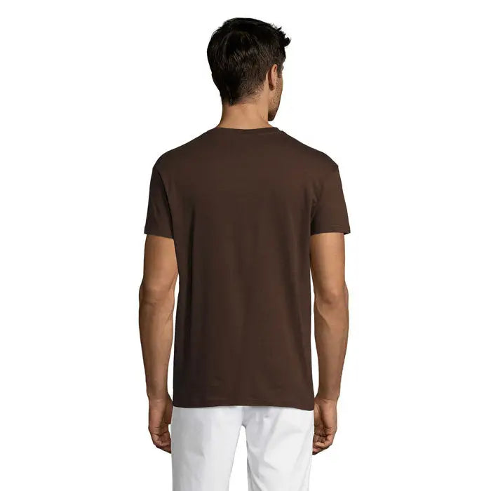 Tricou uni regent 150g maro simplu din bumbac cu guler rotund clasic si maneci scurte
