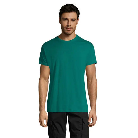 Tricou uni regent 150g din bumbac solid teal cu guler clasic si maneci scurte