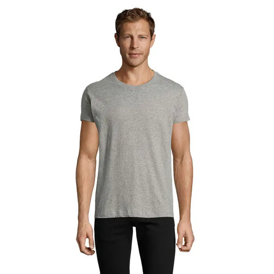 Tricou barbati trioc regent fit gri melanj cu mâneci scurte și guler rotund din bumbac